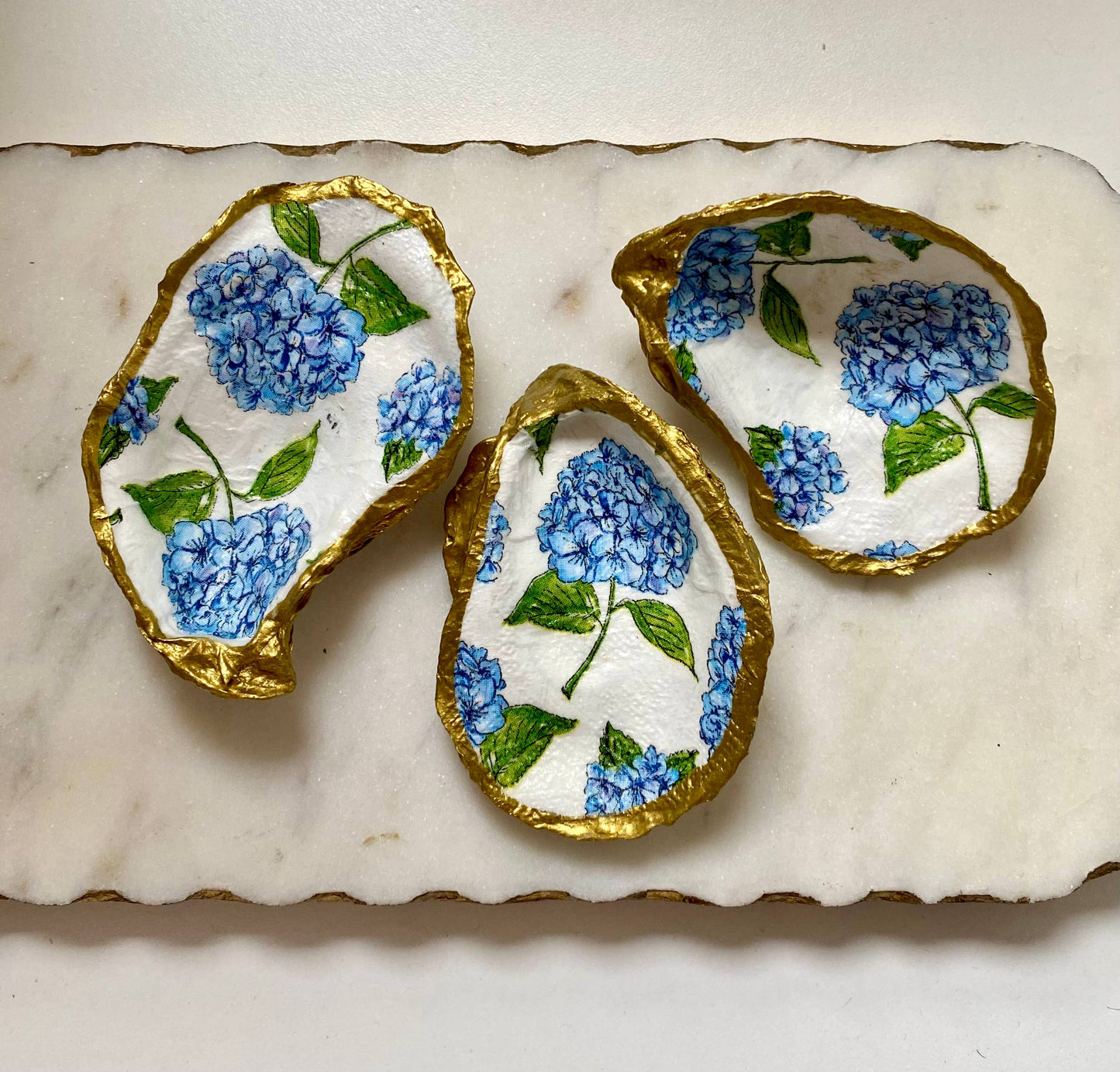 Blue Hydrangea Oyster Shell Jewelry Dish