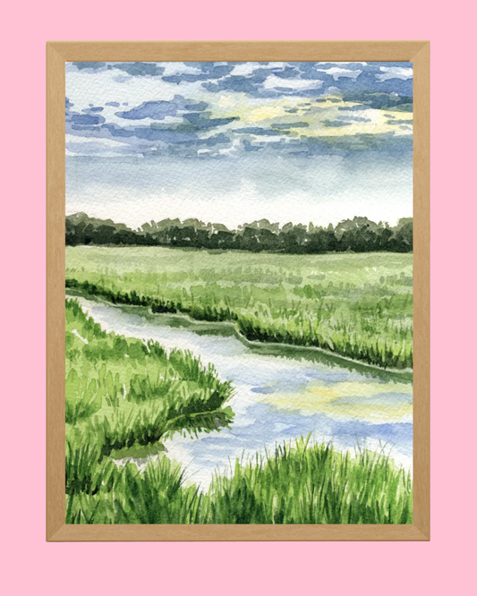 Sunset on the Marsh Watercolor Art Print