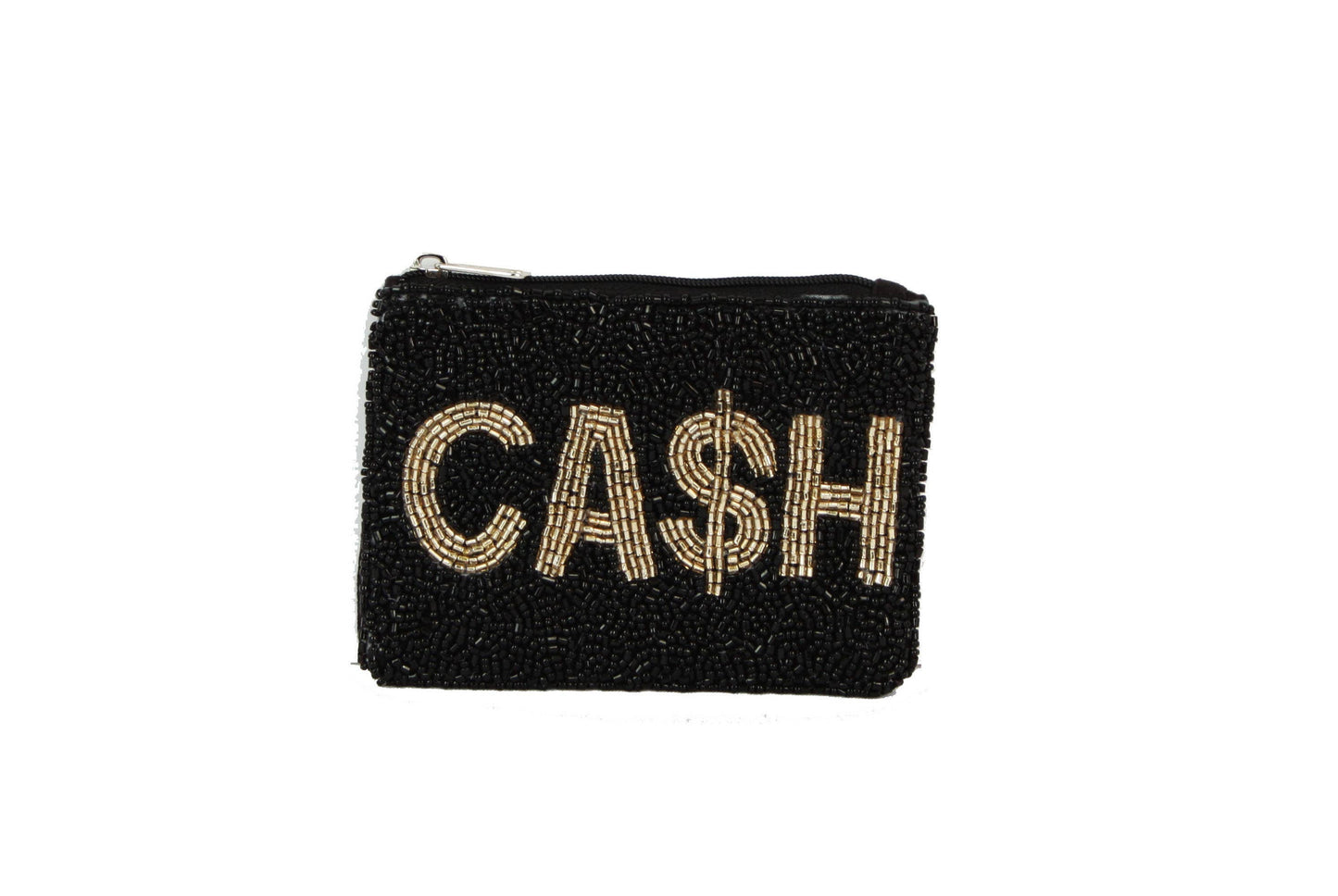Ladies Festive Fully Beaded CASH Theme Coin Purse