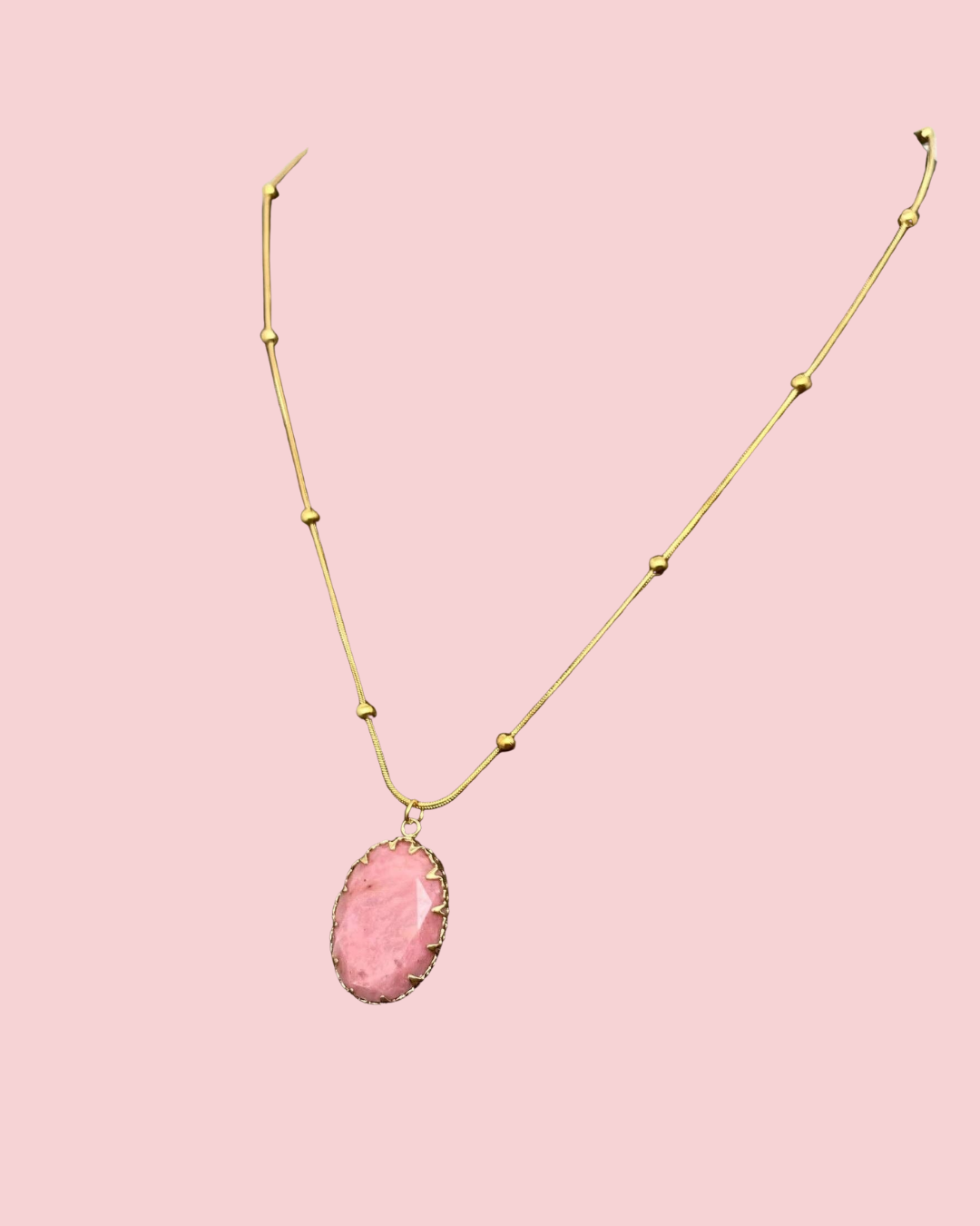 Geometric Rhodochrosite Charm 18K Golden Necklace