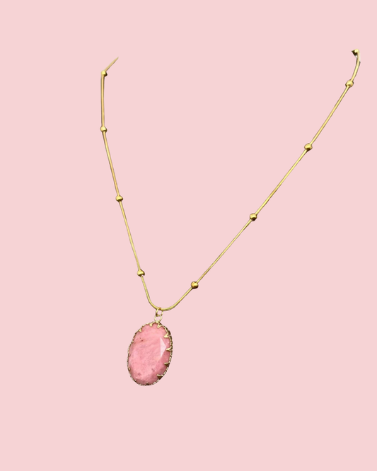 Geometric Rhodochrosite Charm 18K Golden Necklace