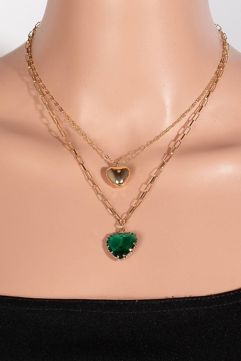 Faceted Crystal And Metallic Pendant Necklace Set