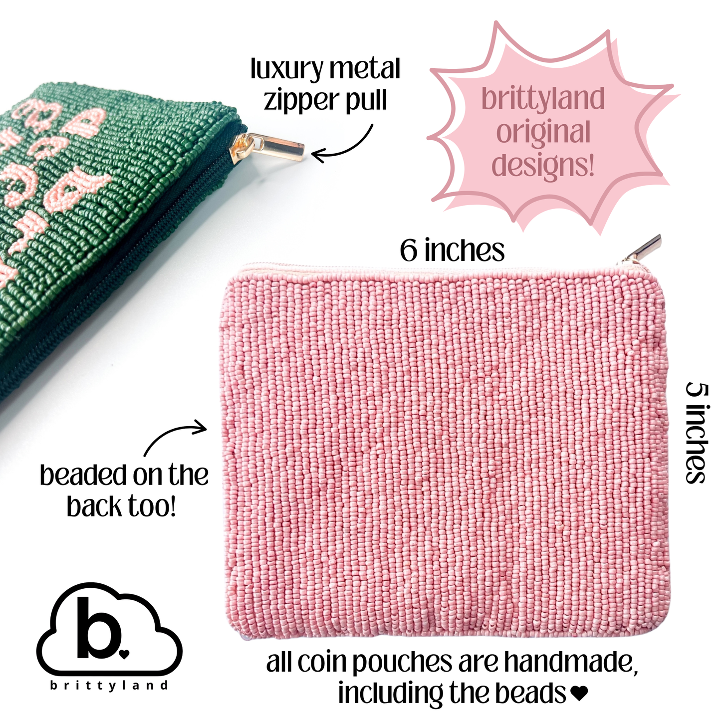 XL Beaded Coin Purse - Motivational Designs - Coin Pouch