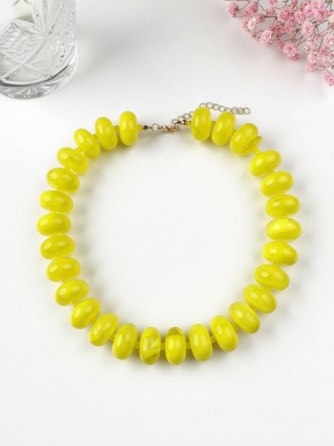 Flat Beaded Necklace Chunky Disc Choker Statement Jewelry
