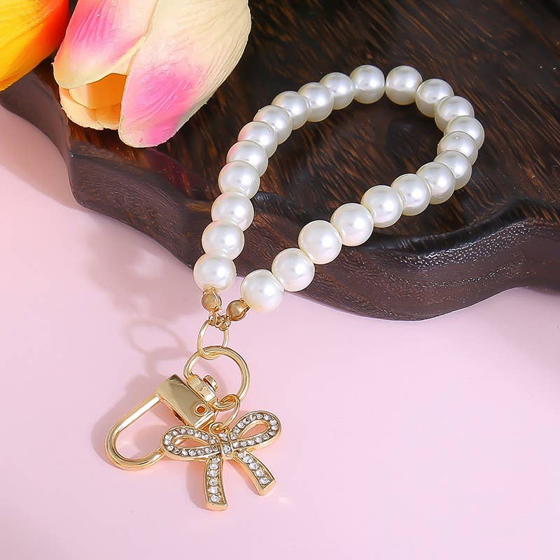 Pearl Bow Heart Seashell Keychain