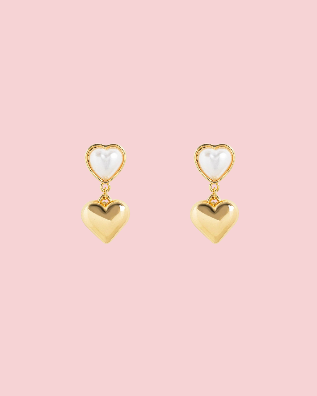 Pearl Heart w/ Puffy Heart Drop Earrings
