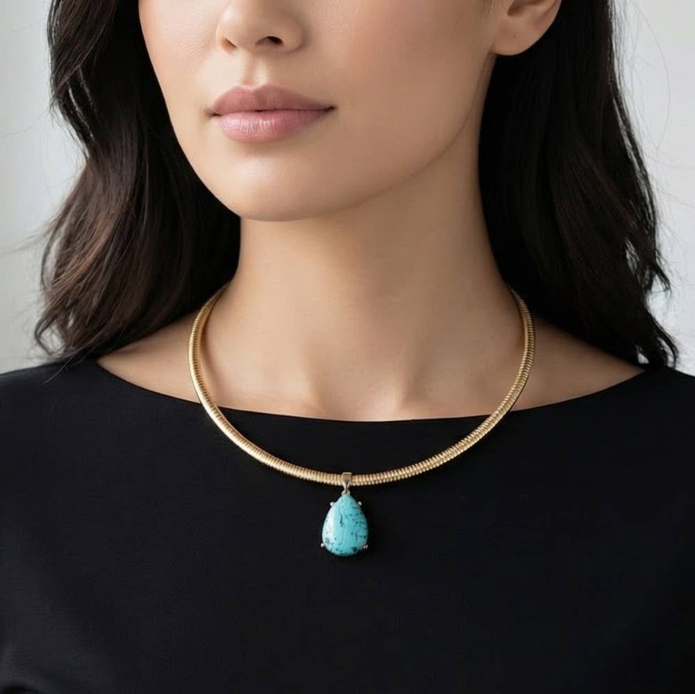 Teardrop Pendant Metallic Flexible Snake Chain Necklace