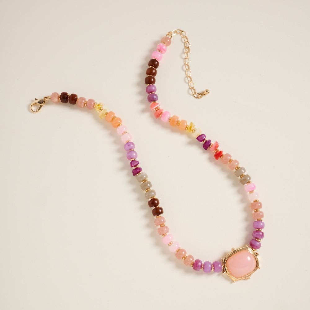 17Inch Mixed Marbled Ombre Beaded Pendant Necklace
