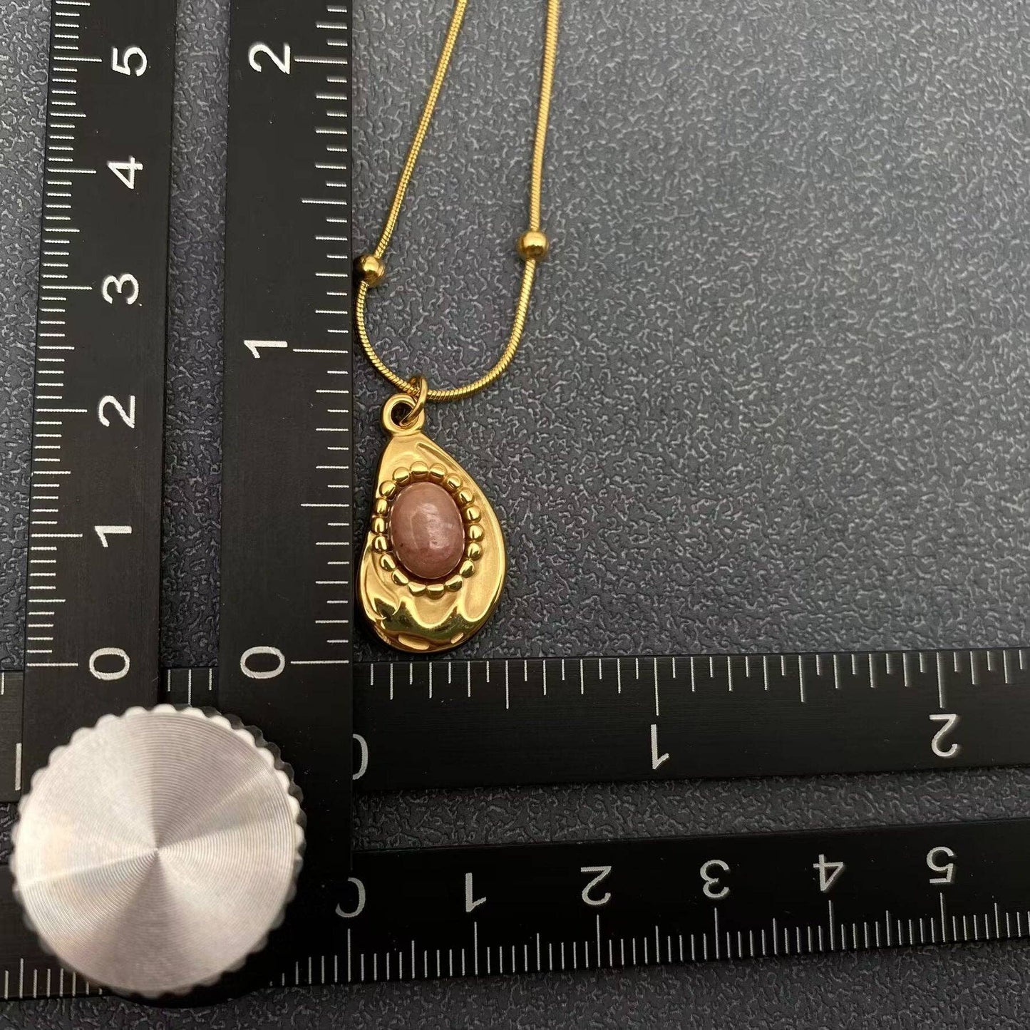 Geometric Rhodochrosite Charm 18K Golden Necklace