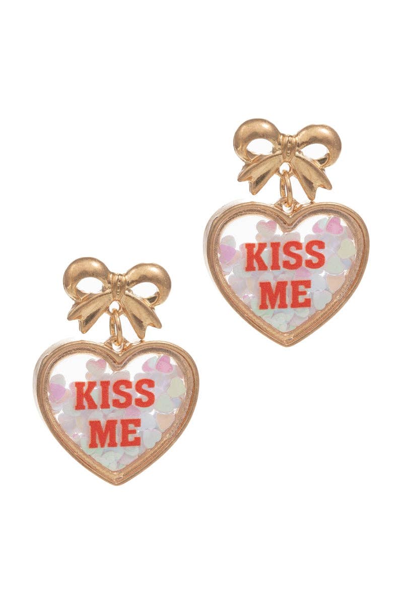 Valentines Day Heart Glitter Shaker Post Earrings
