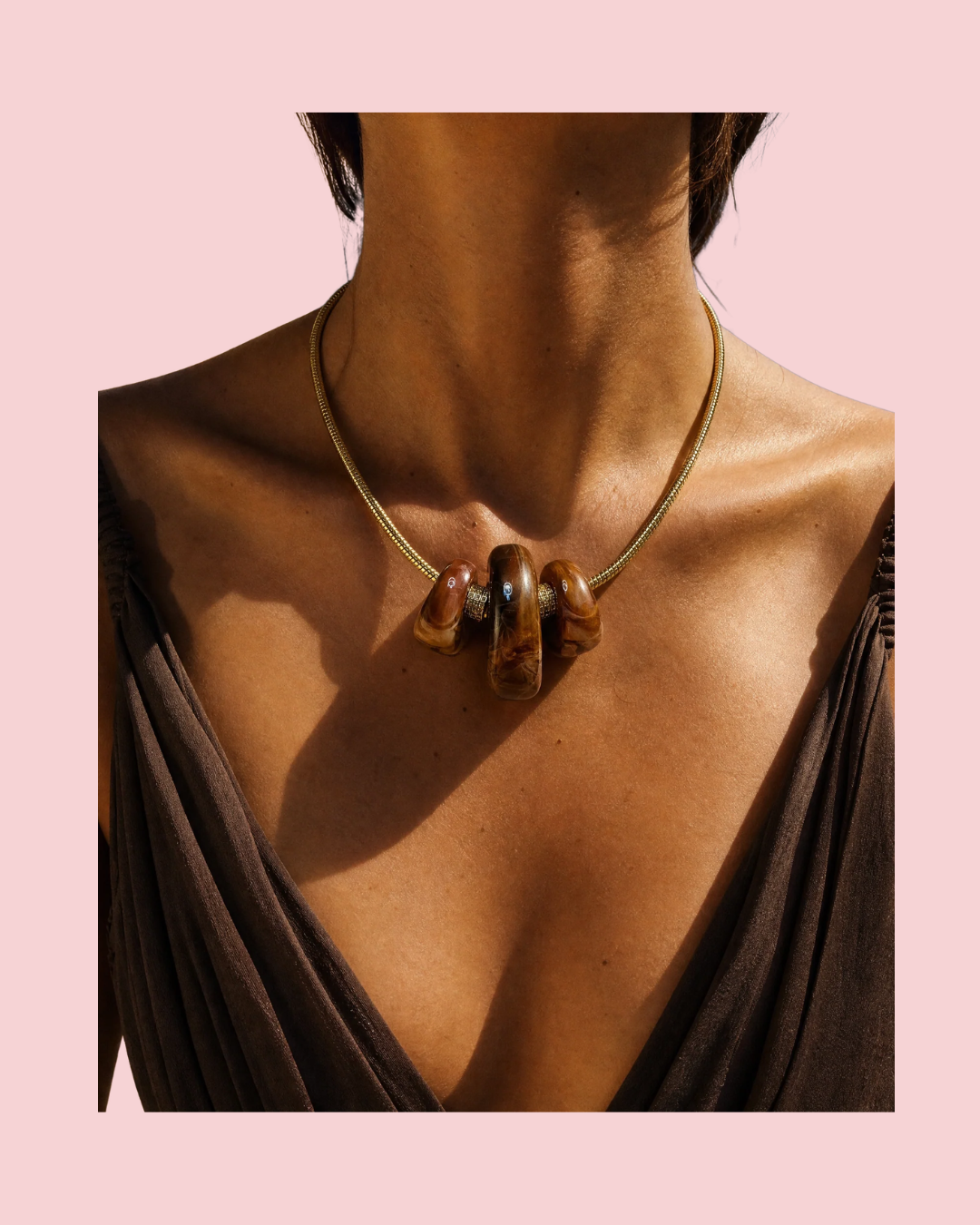 Editorial Statement Necklace | Tortoise Marble Resin Pendant