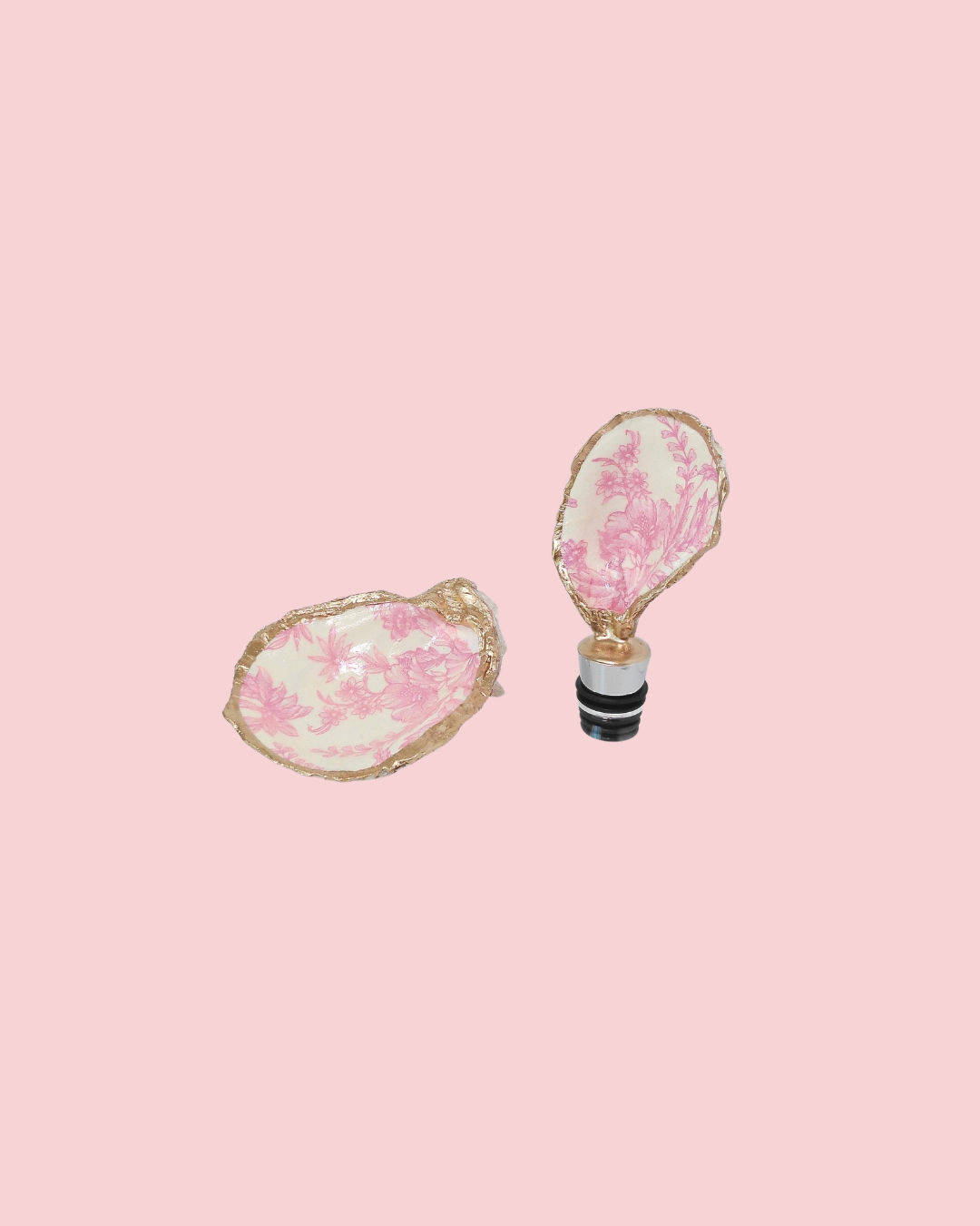 Pink Floral Oyster Dish/Wine Topper/Magnet