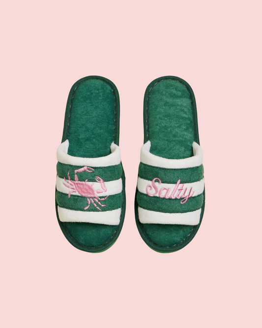 Salty Crab Embroidered Striped Slippers