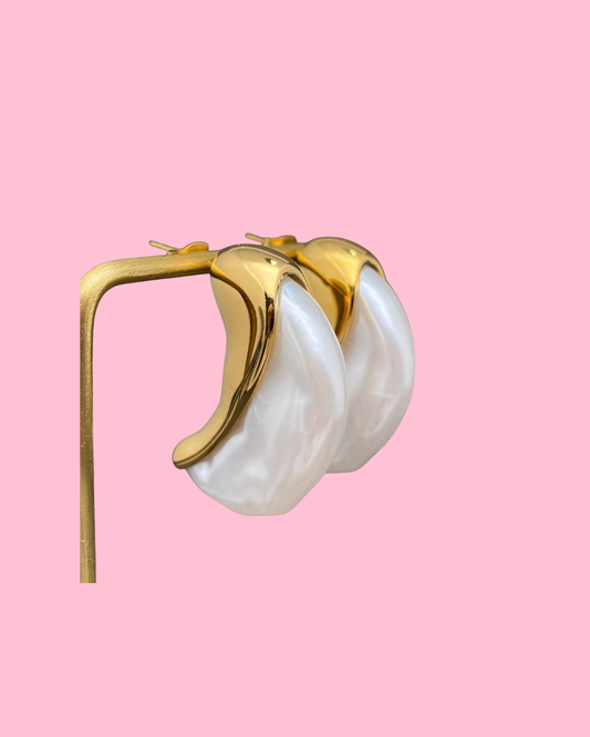 Pearl Inlaid Moon 18K Gold Plated S.Steel Earrings - FGS