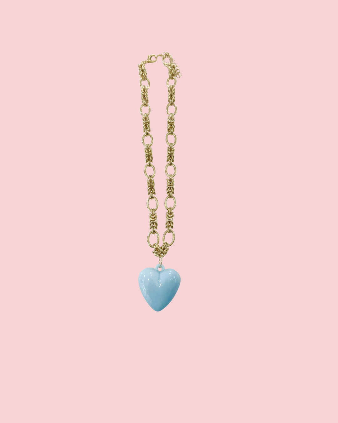 Clara Gold Chain Necklace with Light Blue Heart Charm