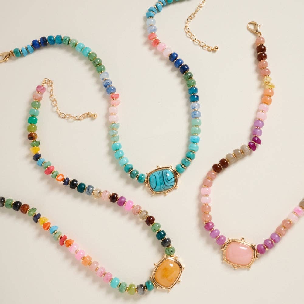 17Inch Mixed Marbled Ombre Beaded Pendant Necklace