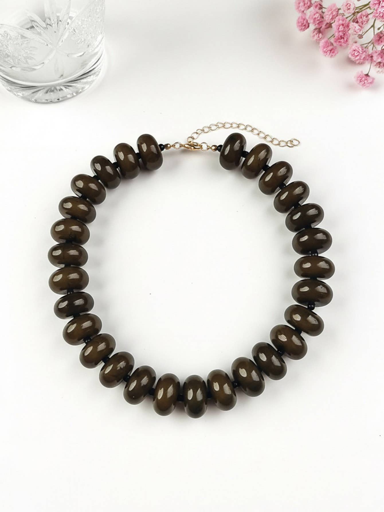 Flat Beaded Necklace Chunky Disc Choker Statement Jewelry
