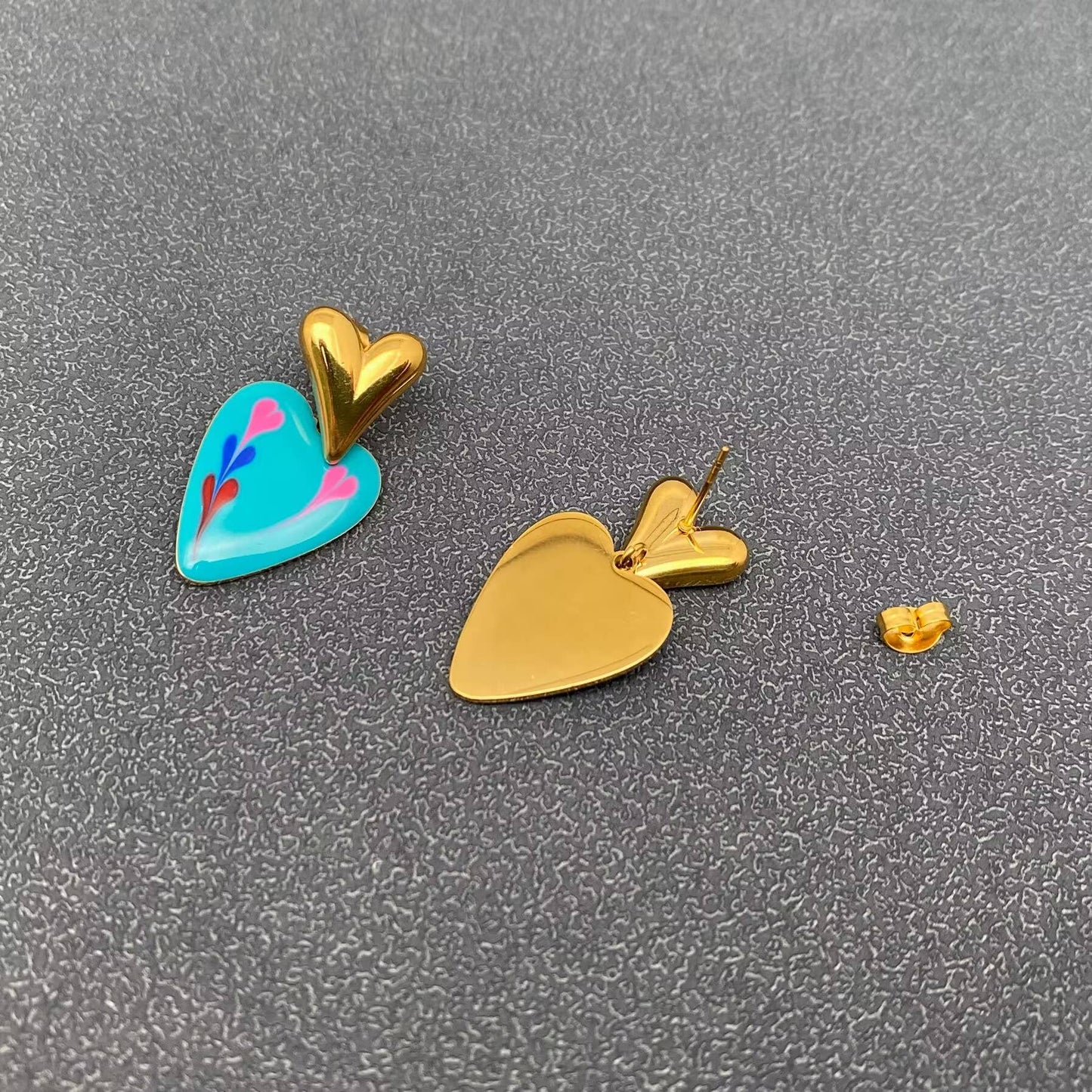 Enamel Heart Charm 18K Gold Plated S.Steel Earrings - FGS