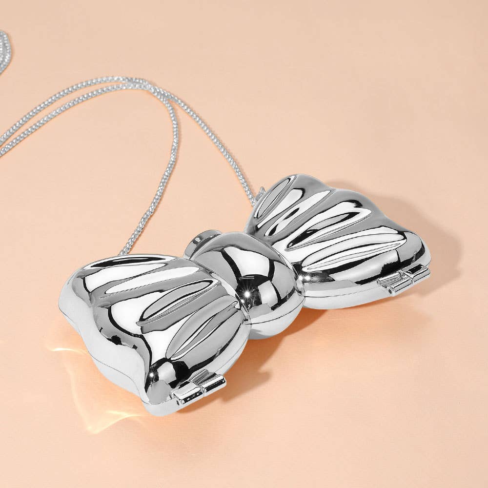 Metallic Compact Bow Clutch Evening Bag / Crossbody Bag