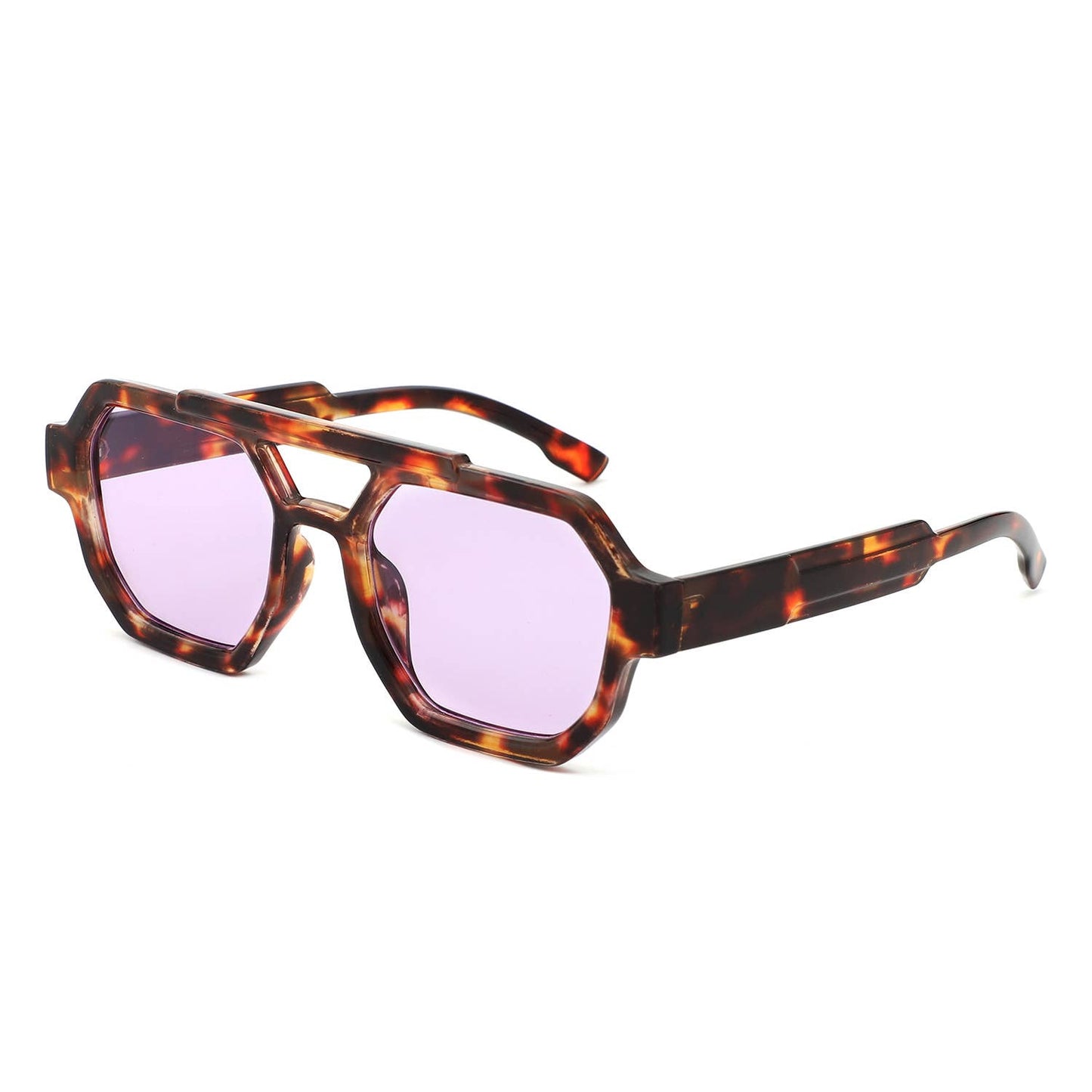 Square Geometric Block Aviator Brow-Bar Sunglasses