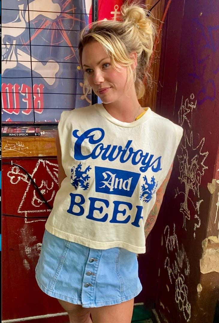 Cowboys and Beer logo Boxy Midriff Muscle top