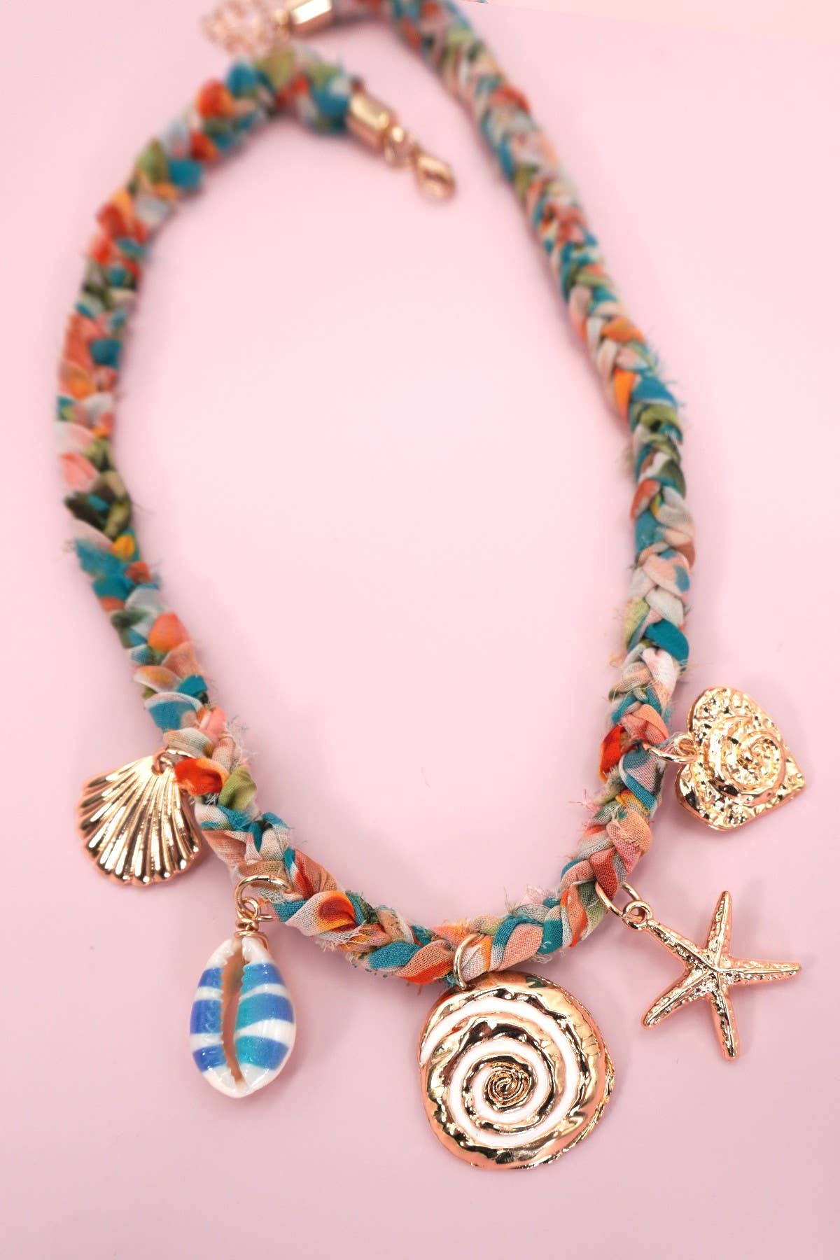 Seashell Starfish Sun Charm Scarf Necklace
