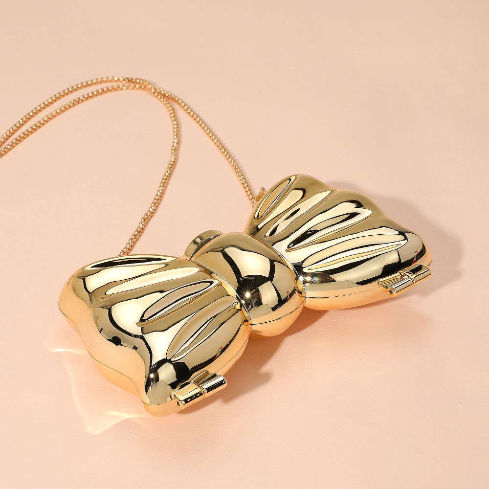 Metallic Compact Bow Clutch Evening Bag / Crossbody Bag