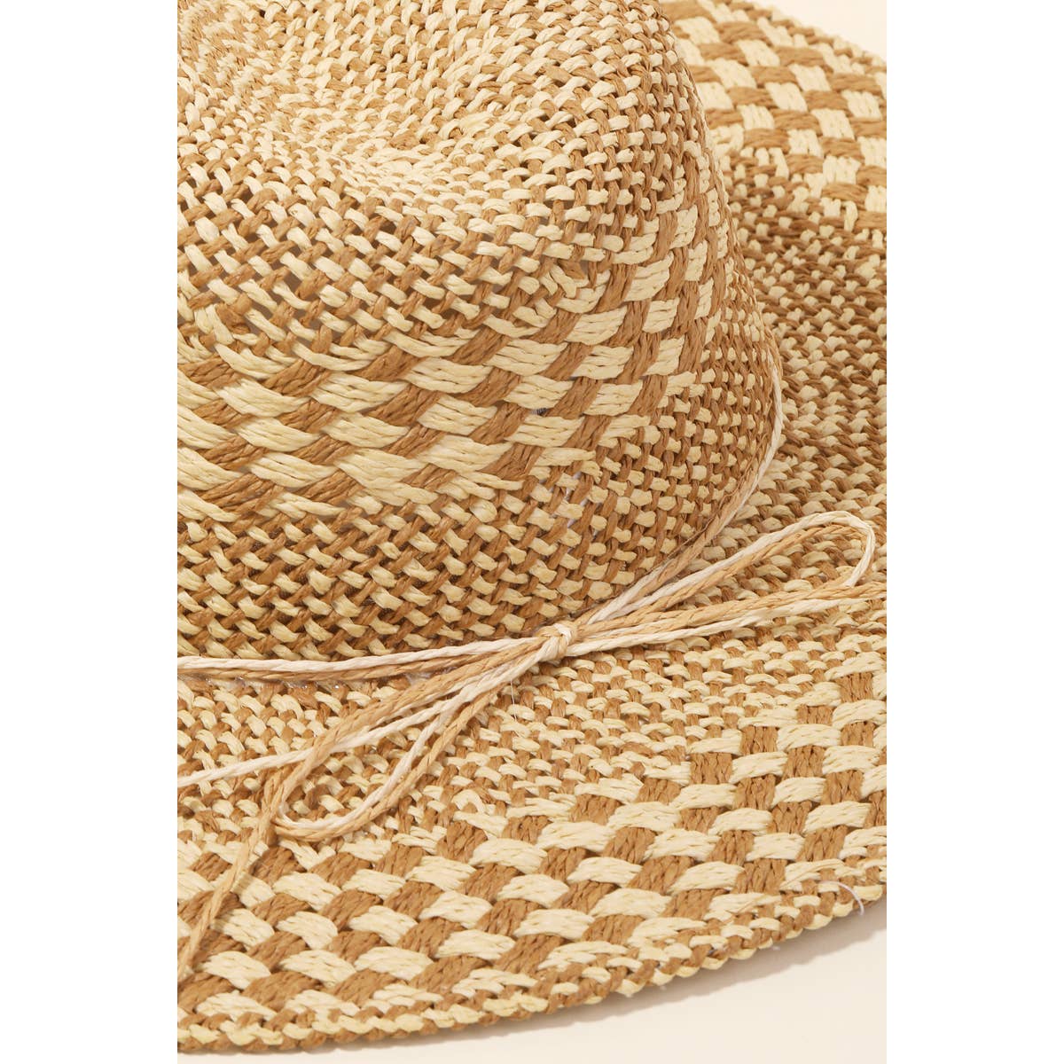 Checkered Straw Weave Sun Hat