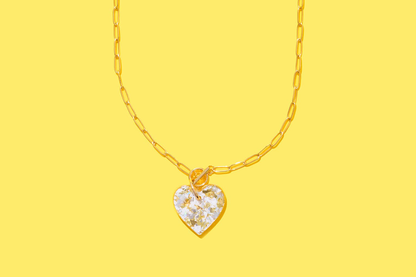 Paperclip Chain Necklace - Heart - Pearl Confetti