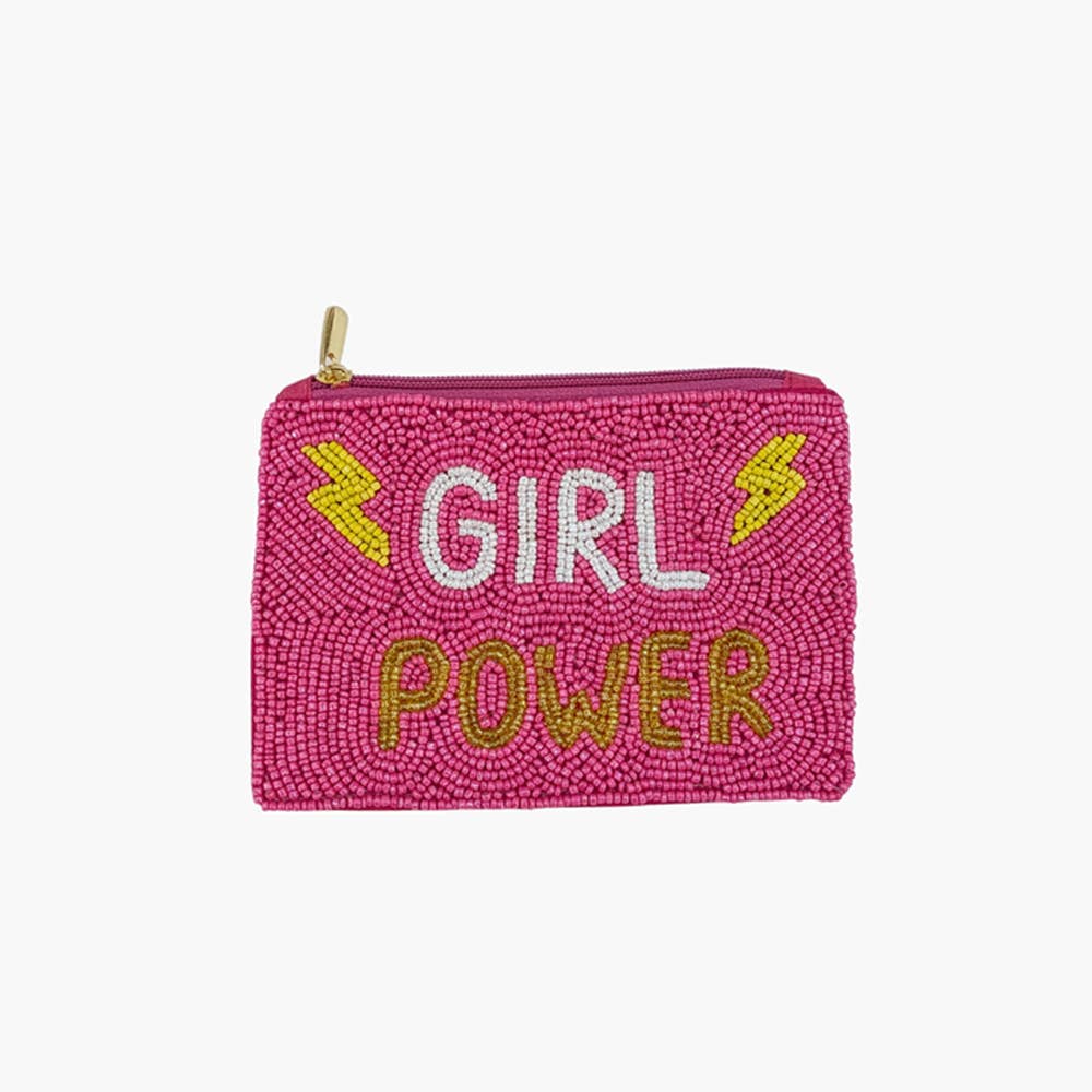 Girl Power Slogan Beaded Coin Pouch