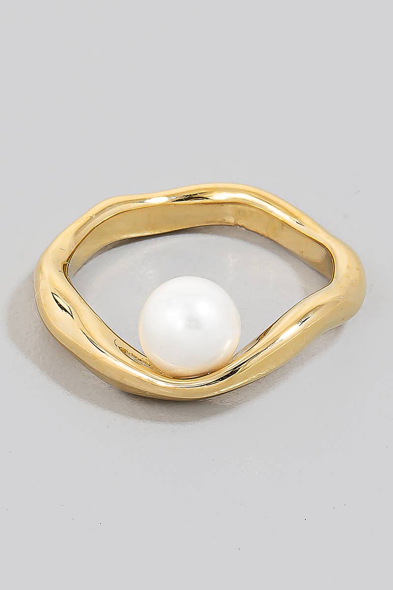 Pearl Stud Warped Metallic Band Ring