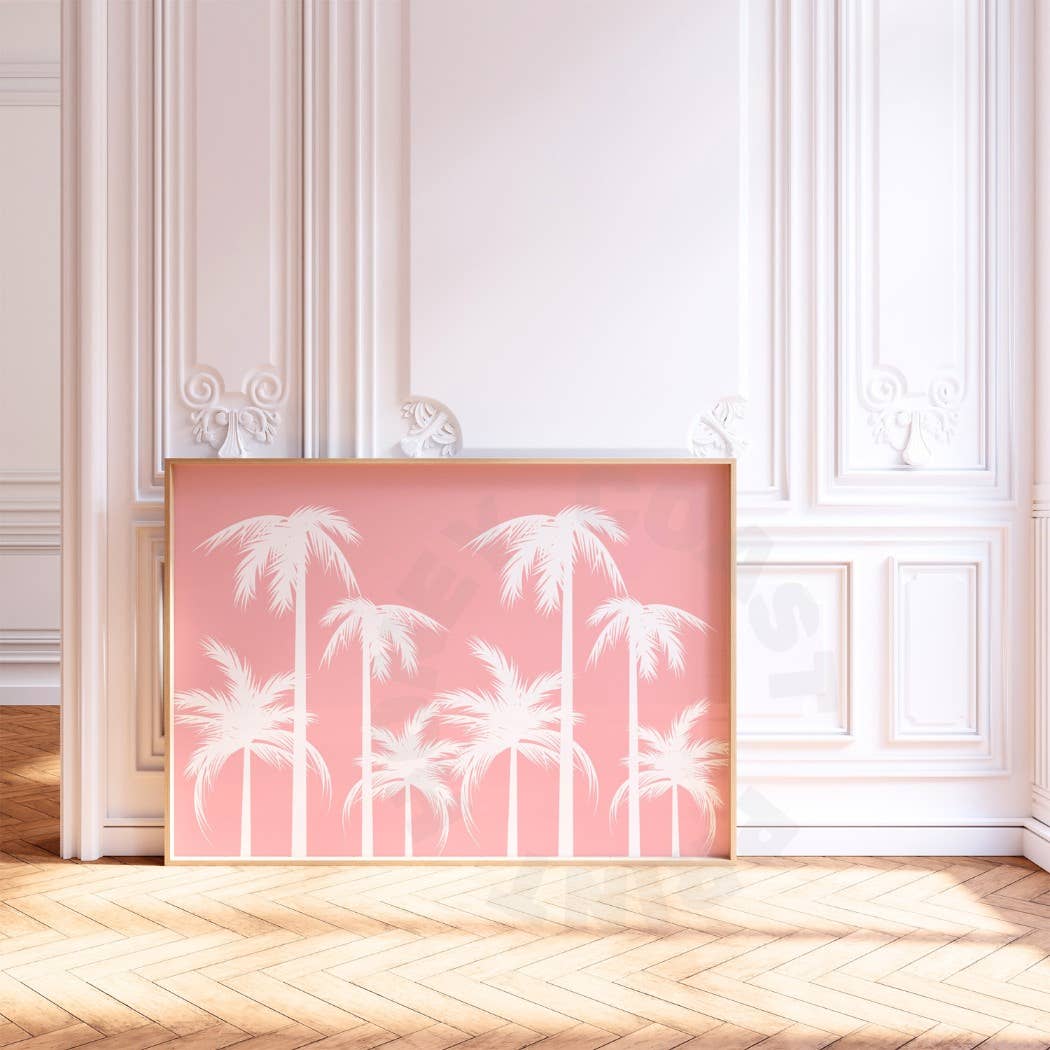 Landscape Coastal Cowgirl Pastel Palm Trees Wall Art Print