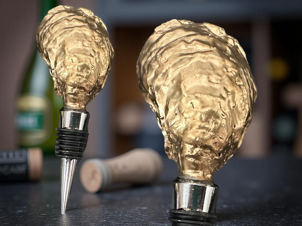 Tropical Palm Tree Oyster Shell Wine Stopper – Gold Rim