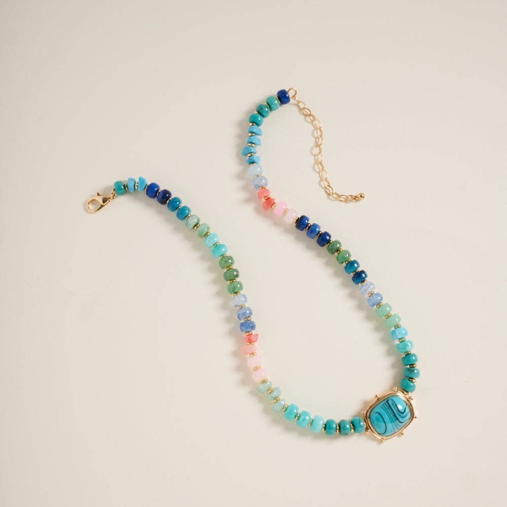 17Inch Mixed Marbled Ombre Beaded Pendant Necklace