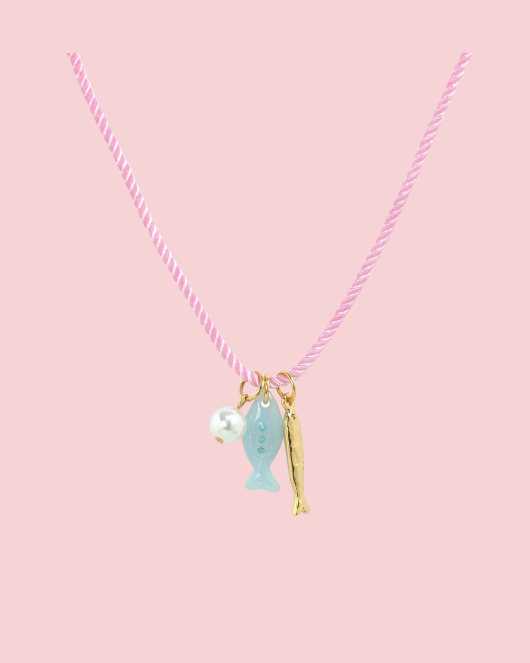 Beach Mode Coastal Pink Lagoon Rope Pearl Charm Necklace