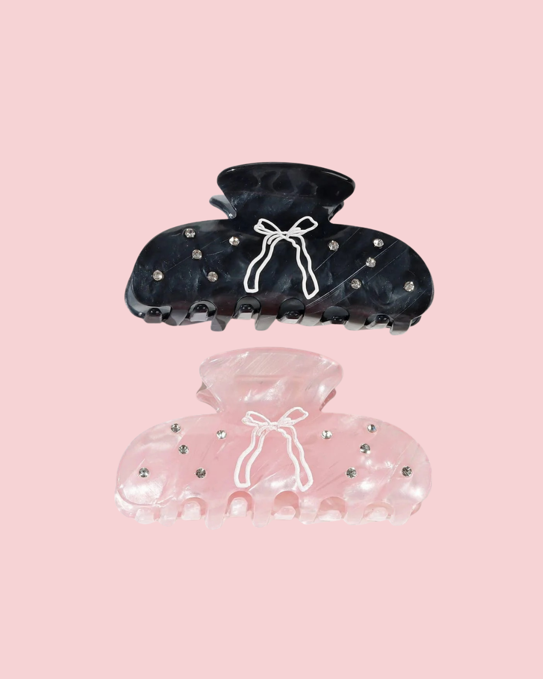 Bow Print & Rhinestone Embellished Hair Claw Clip