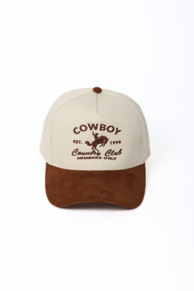 Western COWBOY COUNTRY CLUB Suede Brim Two Tone Cap