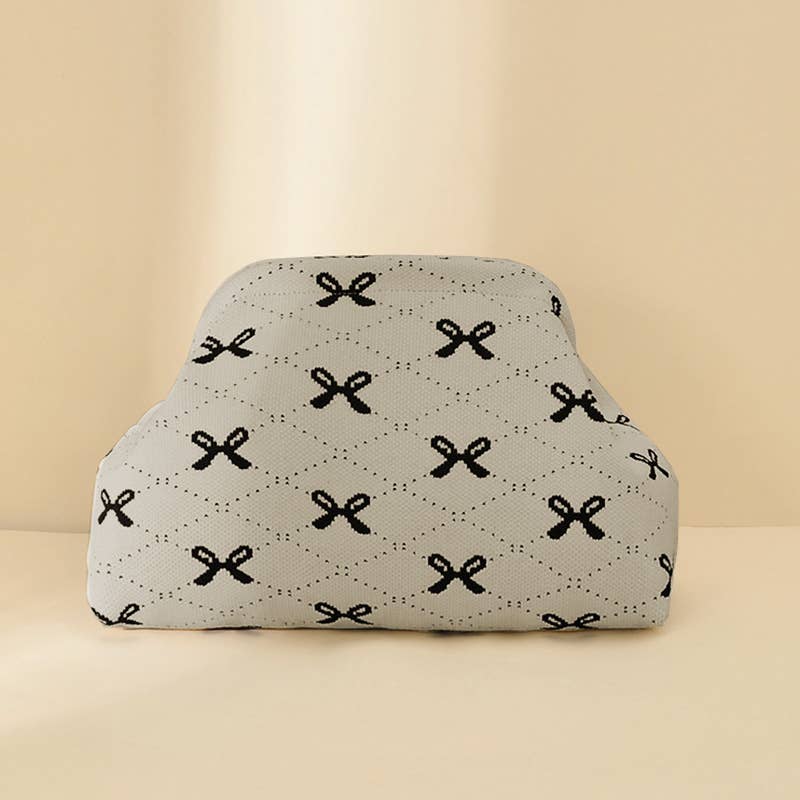 Stripe Knit Cosmetic Bag Geo Pattern Storage Clutch