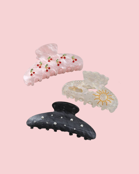 Cherry & Sun Embellished Acetate Hair Claw Clip