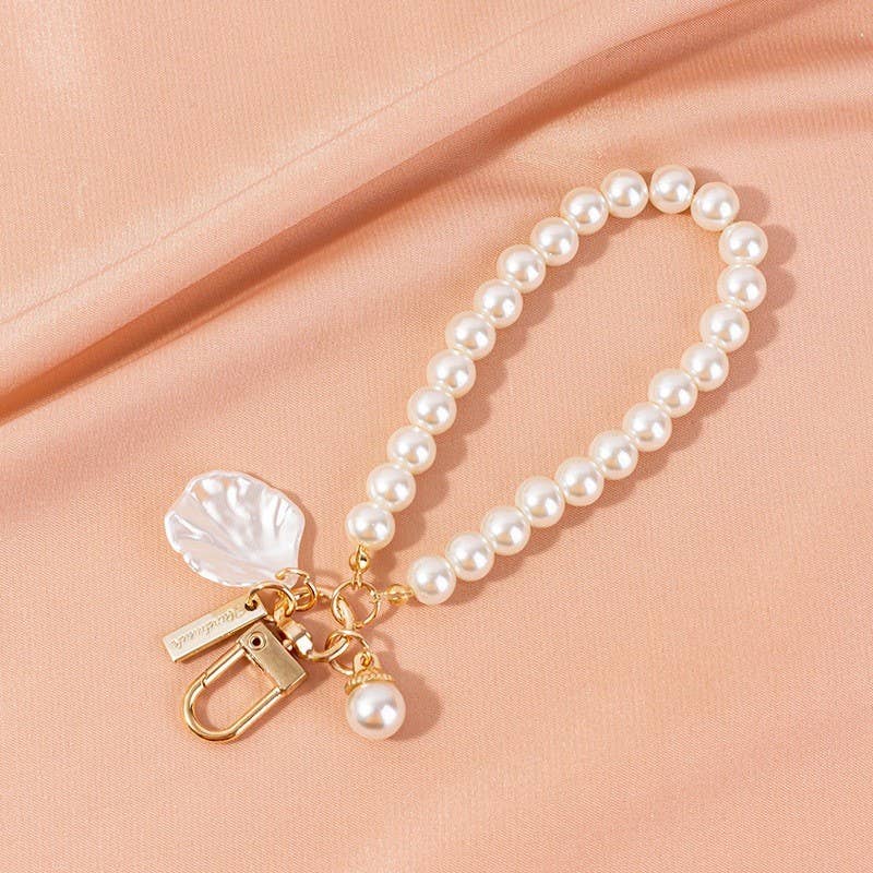 Pearl Bow Heart Seashell Keychain