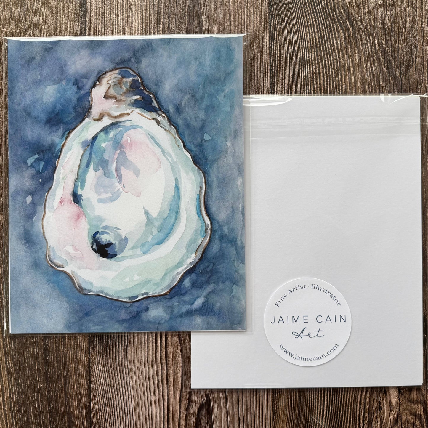 Oyster Shell Watercolor Print – Deep Blue Coastal Wall Art
