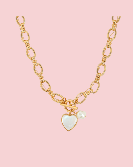 Glossy Heart Twist Chain Toggle Necklace