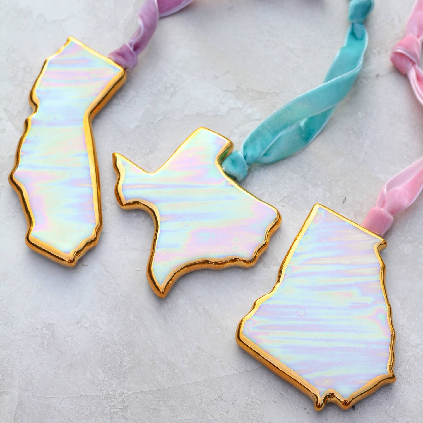 Handmade Porcelain State Ornaments- Iridescent