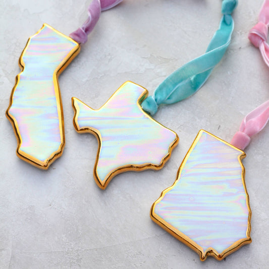 Handmade Porcelain State Ornaments- Iridescent