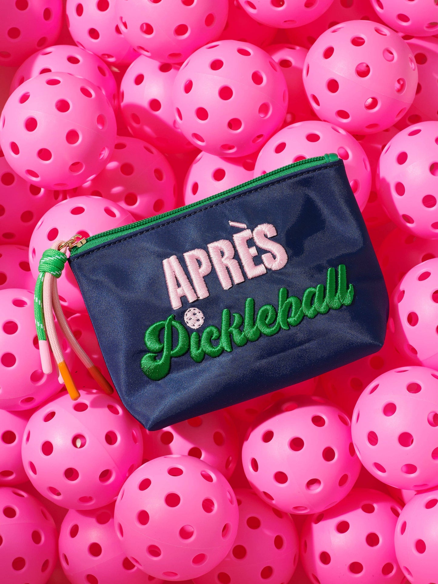 "APRÈS PICKLEBALL" SMALL ZIP POUCH, NAVY