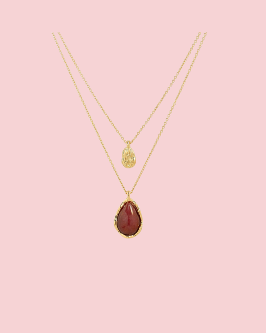 Layered Teardrop Semi Precious Stone Necklace