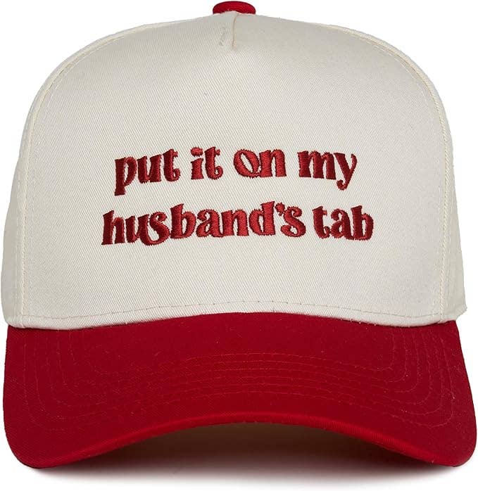 Two Tone Cap - Put It on My Husbands Tab - Beige/Red