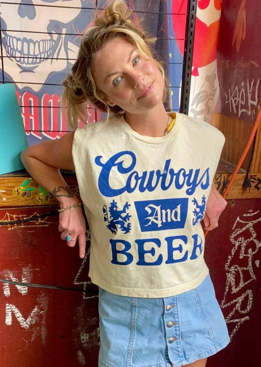 Cowboys and Beer logo Boxy Midriff Muscle top