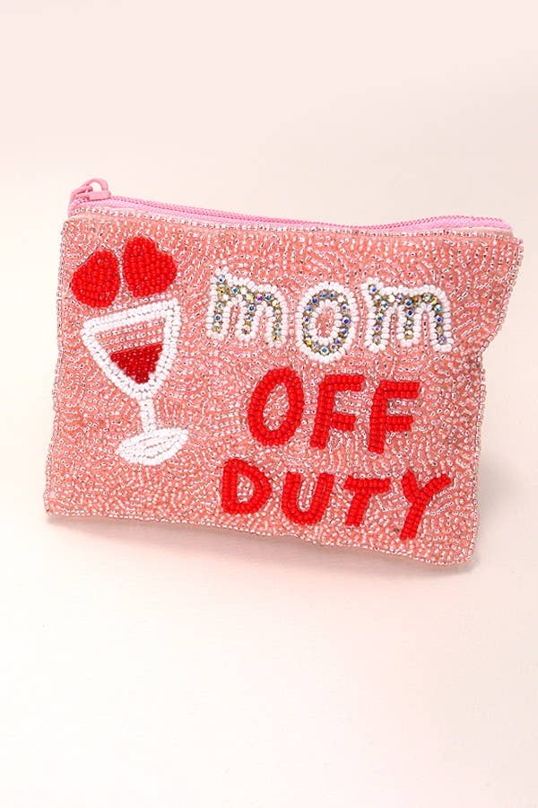 Mom Off Duty Beaded Coin Purse