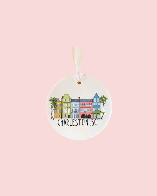 Rainbow Row Ceramic Ornament